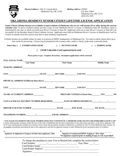 OKLAHOMA RESIDENT LIFETIME LICENSE APPLICATION.